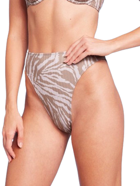 Image for Women's Animal Printed Ribbed Bikini Bottom,Beige