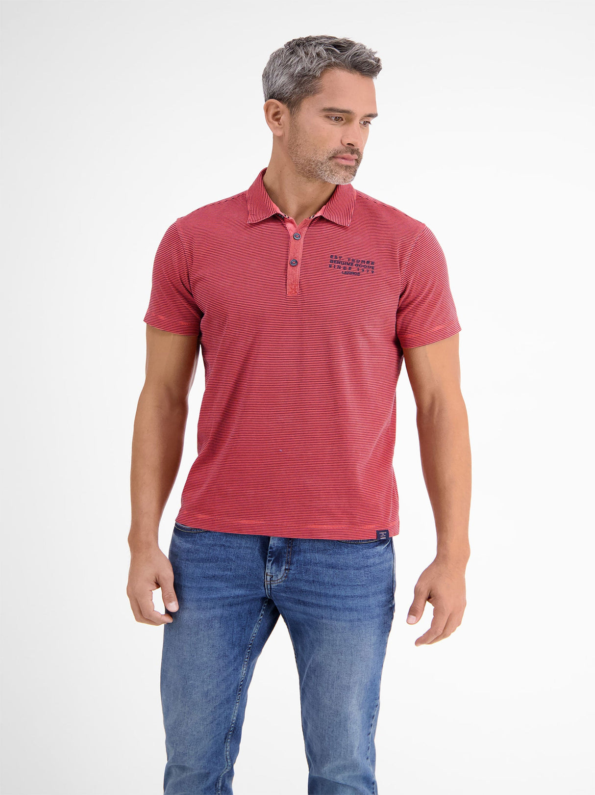 Image for Men's Striped Polo Shirt,Brick