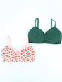 Image for Women's Laced Trim 2 Pcs Bra Set,Pink/Dark Green