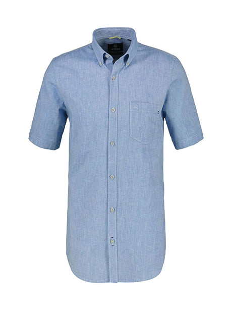 Image for Men's Brand Logo Embroidered Linen Dress Shirt,Light Blue