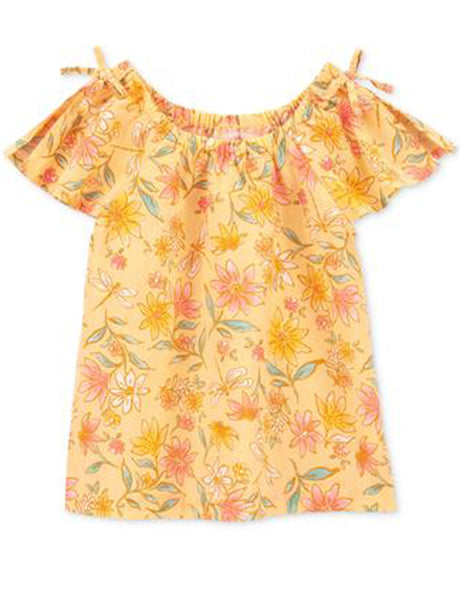 Image for Kids Girl Floral Printed Linen Top,Light Orange