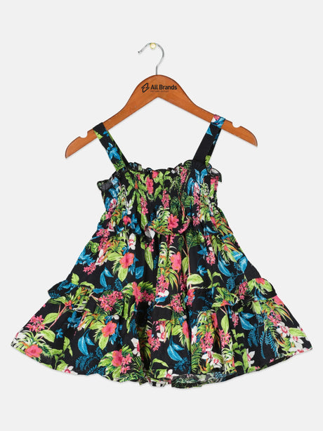 Image for Kids Girls Tiered Ruffle Tropical-Print Dress With Slip,Multi