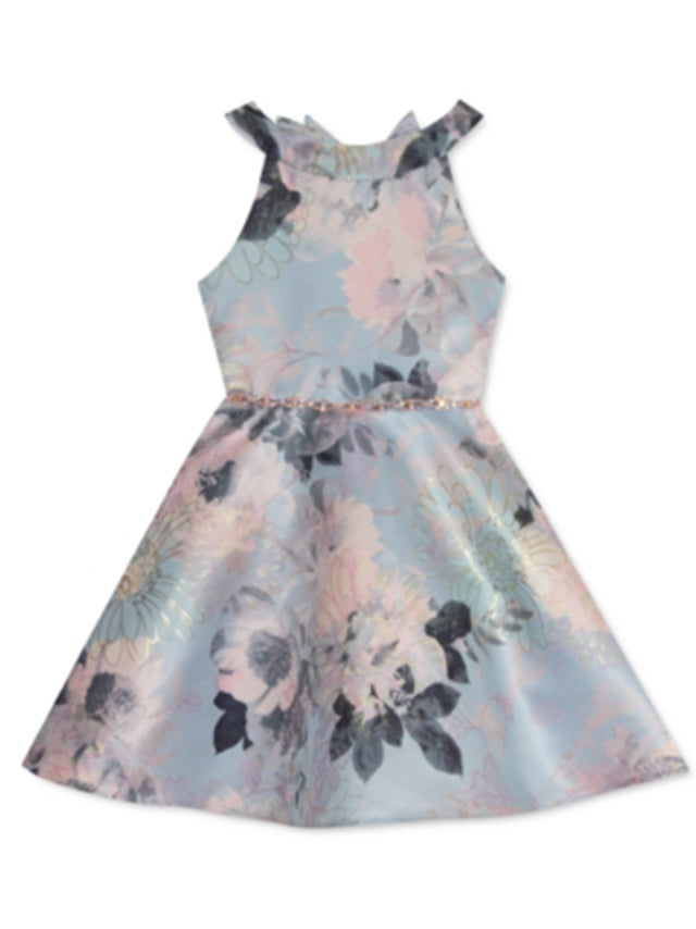 Image for Kids Girl Metallic Floral Printed Dress,Multi