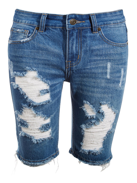 Image for Kids Girl Ripped Washed Denim Short,Dark Blue