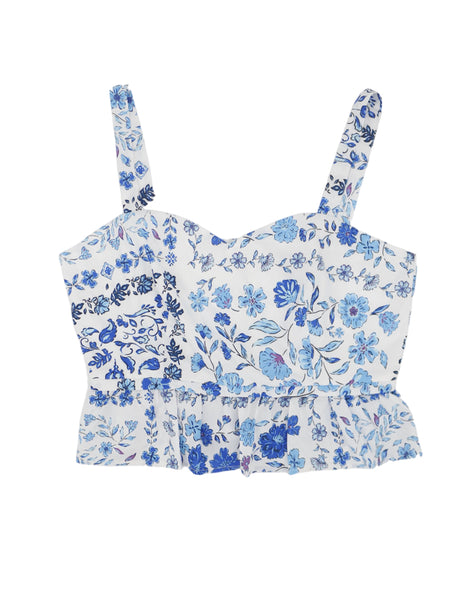 Image for Women's Floral Printed Crop Top,Blue/White