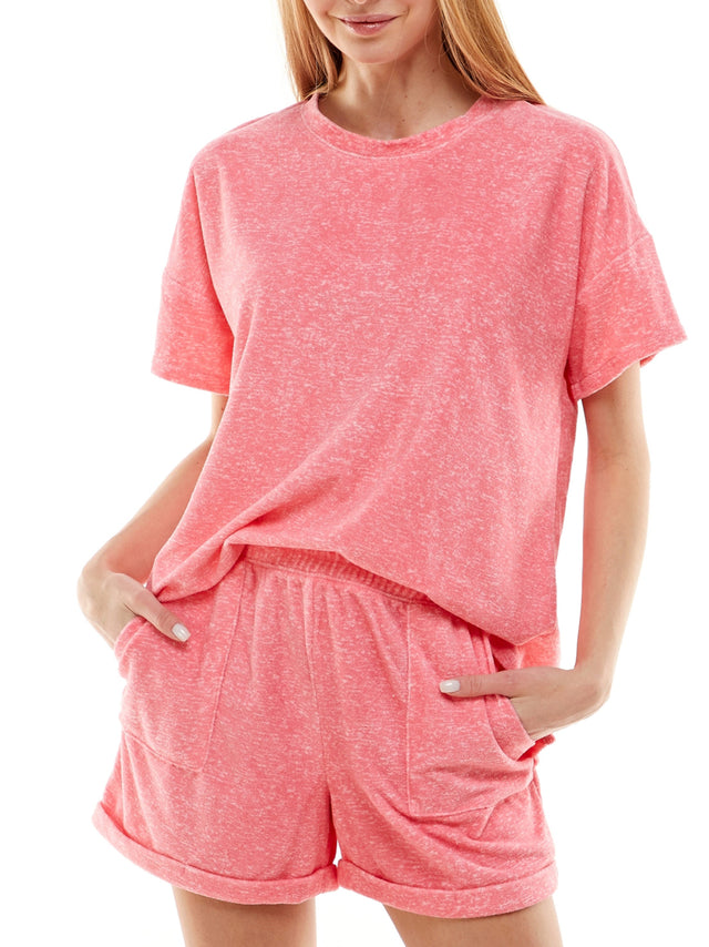 Image for Women's Textured Sleepwear T-Shirt And Short Set,Pink