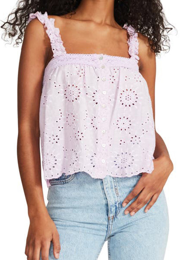 Image for Women's Button Detail Eyelet Top,Light Purple