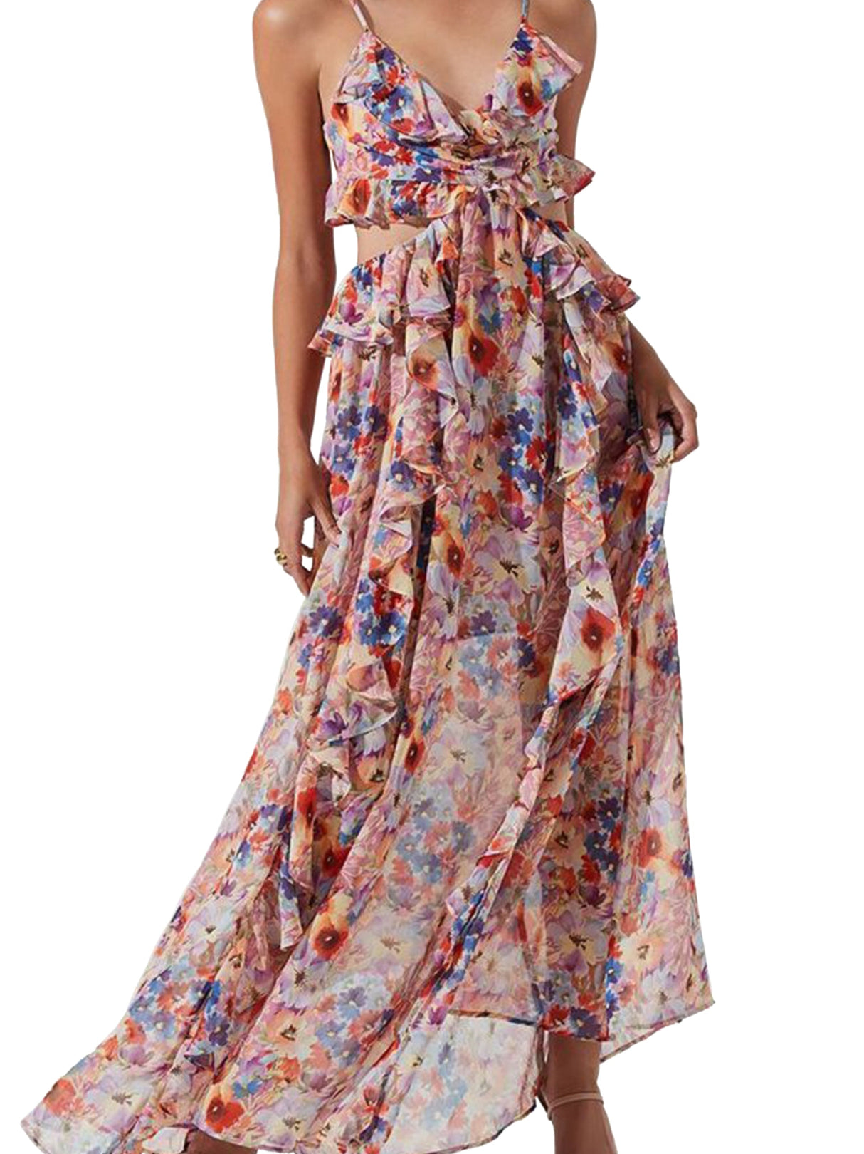 Image for Women's�Floral-Print Ruffled Maxi Dress,Multi