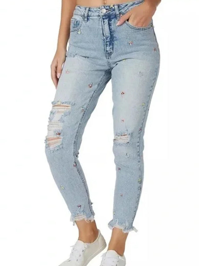 Image for Women's Ripped Washed Mom Jeans,Light Blue