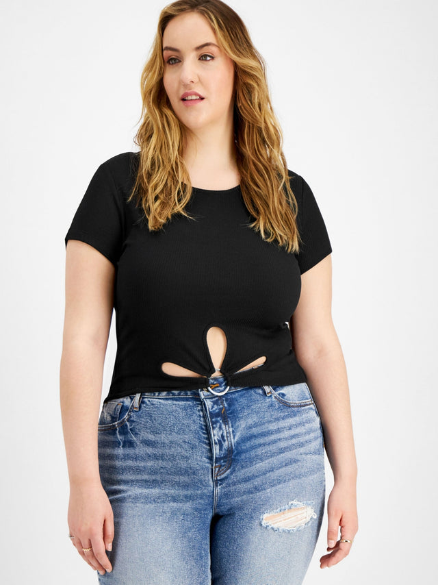 Image for Women's Cutout Ribbed T-Shirt,Black