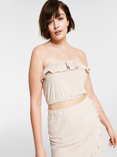 Image for Women's�Terry Ruffled Tube Top,Beige