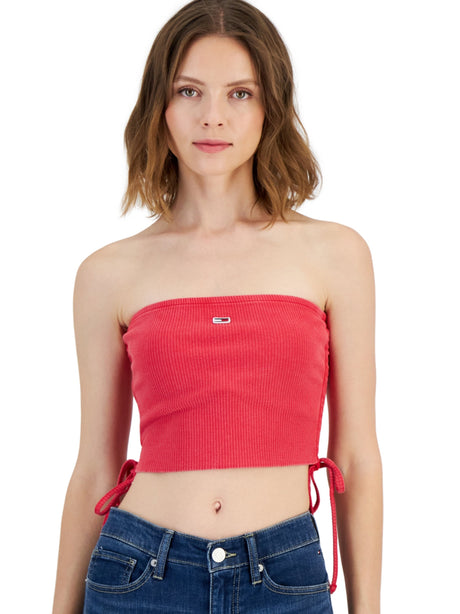 Image for Women's Brand Logo Embroidered Side-Ruched Crop Top,Red