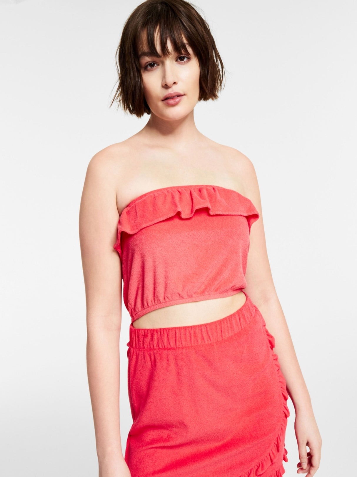 Image for Women's Ruffled Cropped Tube Top,Coral