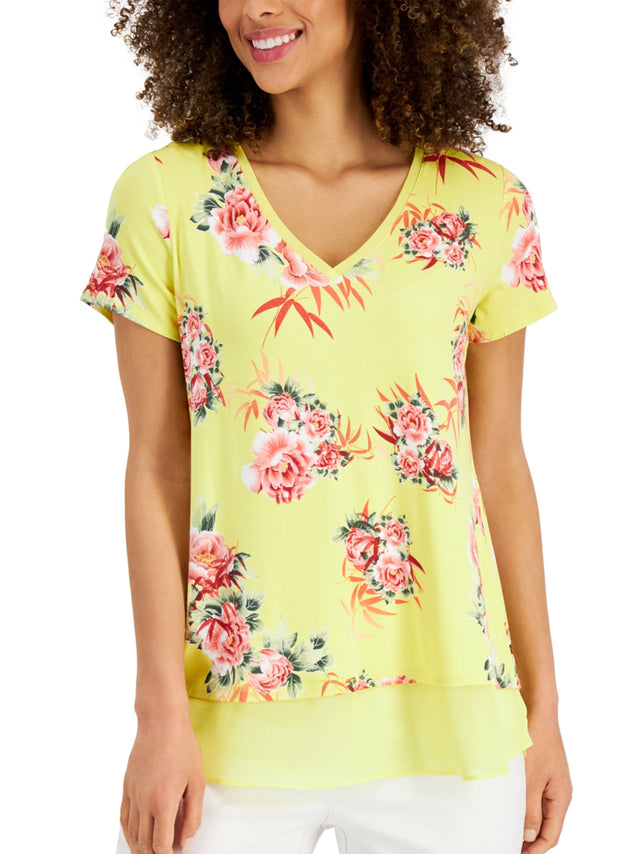 Image for Women's Floral Printed Layered Top,Yellow