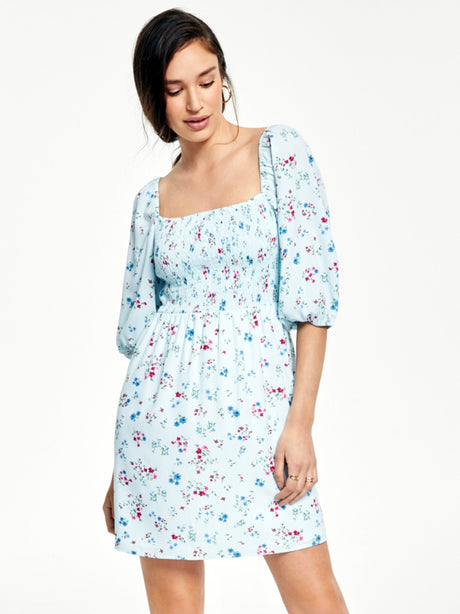 Image for Women's Floral Printed Smocked Dress,Light Blue