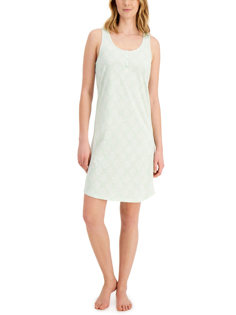 Image for Women's Printed Henley NightGown,Light Green