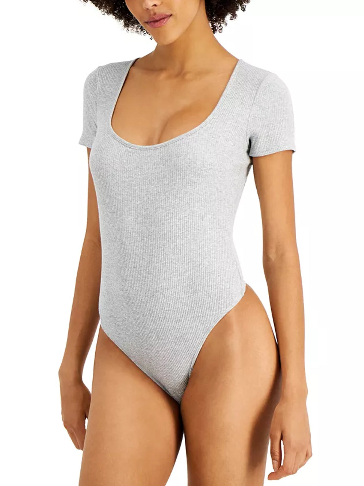 Image for Women's Square-Neck Ribbed Bodysuit,Grey