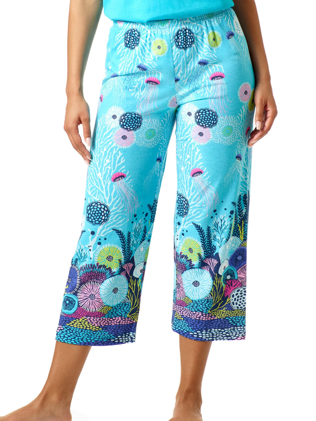 Image for Women's Printed Capri Pajamas Pant,Aqua Blue