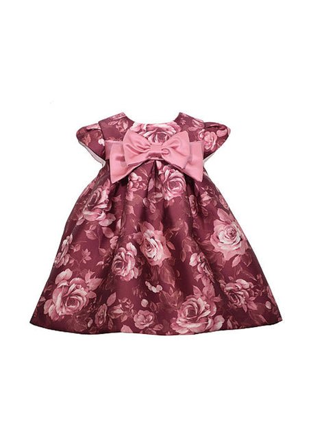 Image for Kids Girl Floral Printed Bow Dress,Burgundy