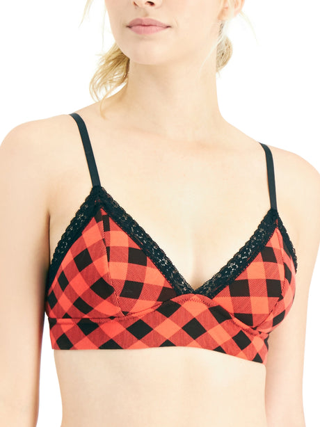 Image for Women's Lace-Trim Checkered Bra,Red