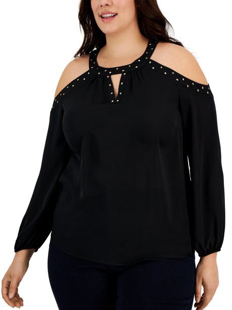 Image for Women's Cold Shoulder Embellished Top,Black