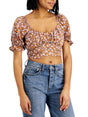 Image for Women's Back Tie Floral Printed Crop Top,Brown