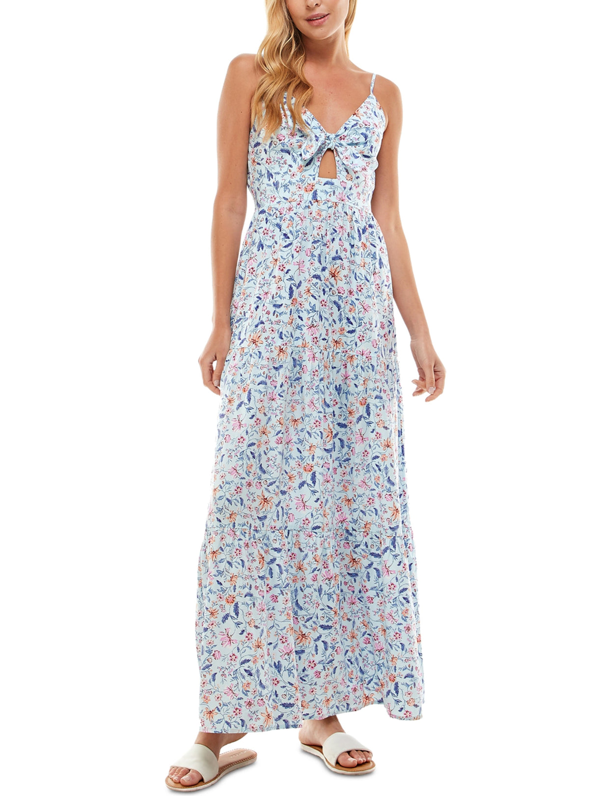 Image for Women's Floral Tie-Front Tiered Maxi Dress,Light Blue