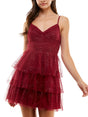 Image for Women's Ruched Mesh Dress,Burgundy