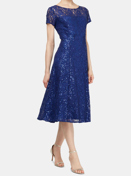 Image for Women's Lace Sequined MIDI Dress,Dark Blue