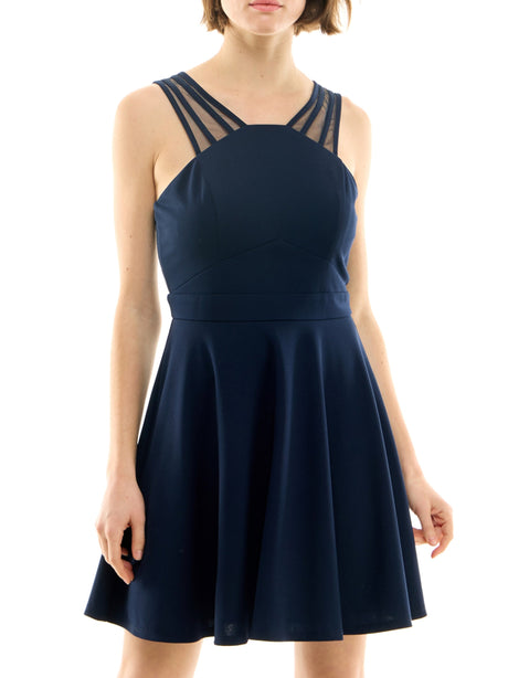 Image for Women's Plain Solid Flare Dress,Navy