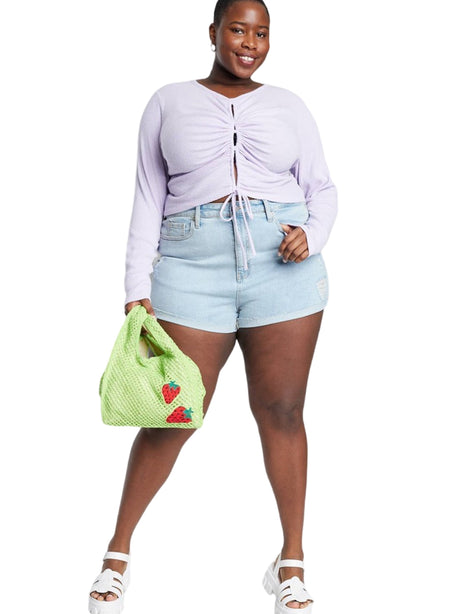 Image for Women's Ripped Washed Cuffed Denim Short,Light Blue