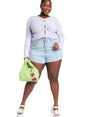 Image for Women's Ripped Washed Cuffed Denim Short,Light Blue