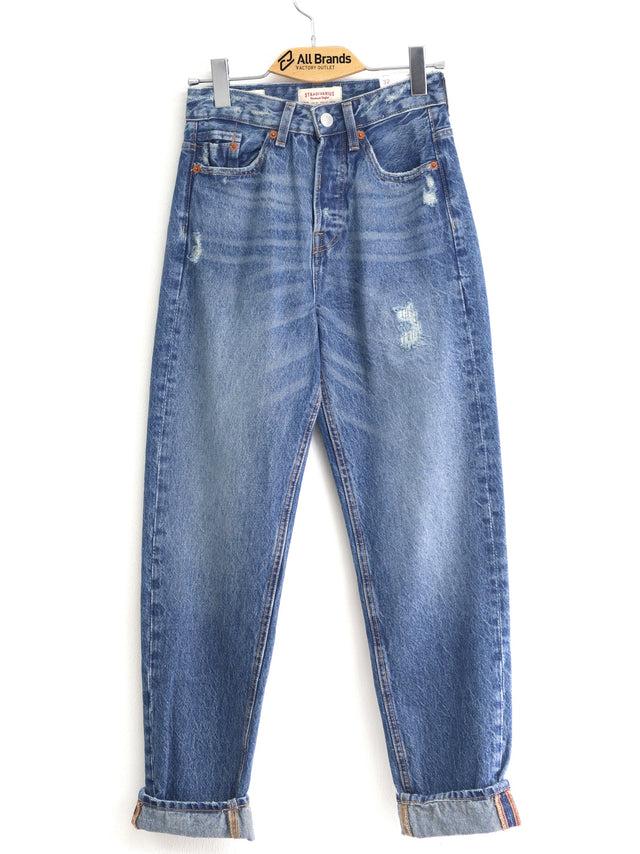 Image for Women's Ripped Washed Mom Jeans,Blue