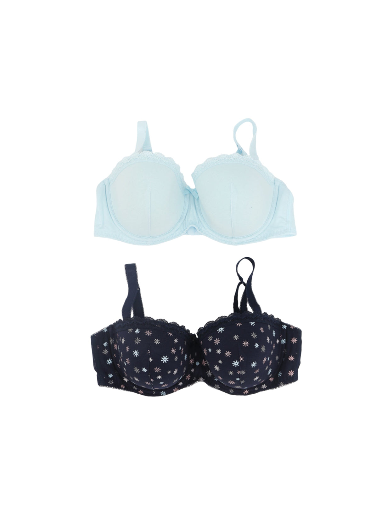 Image for Women's 2 Pack Lace Trim Printed Bra,Navy/Light Blue