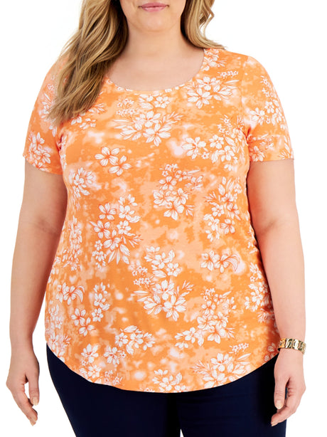 Image for Women's Floral Printed T-Shirt,Orange