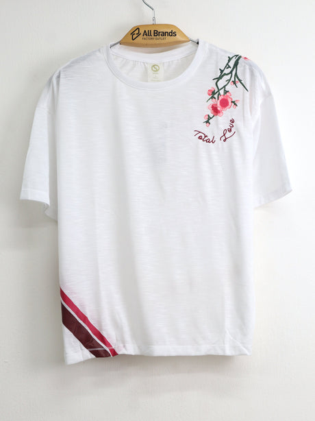 Image for Women's Floral Embroidered T-Shirt,White