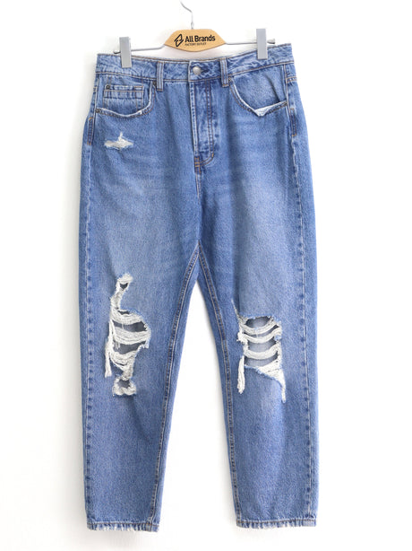 Image for Women's Ripped Washed Mom Jeans,Blue