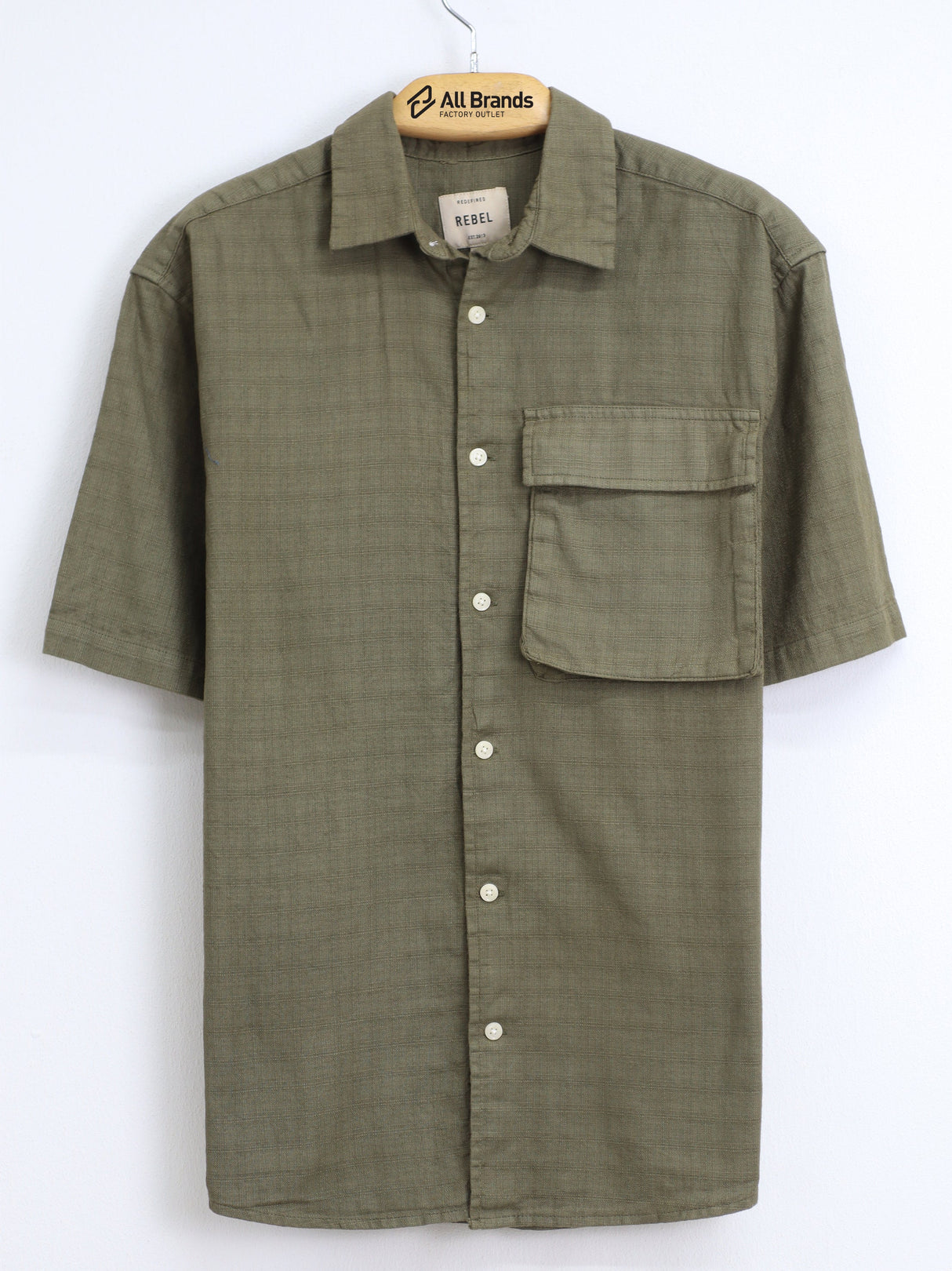 Image for Men's One Side Pocket Textured Chemise,Olive Green