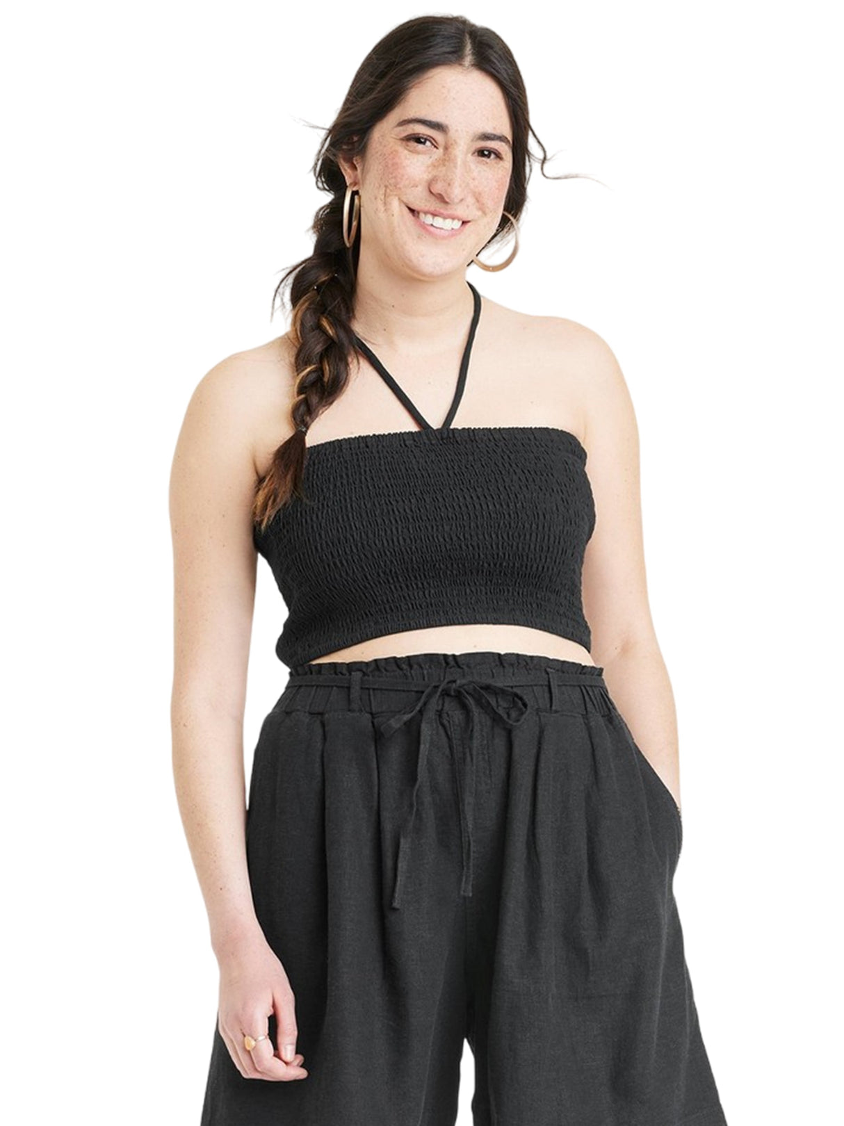 Image for Women's Smocked Crop Top,Black