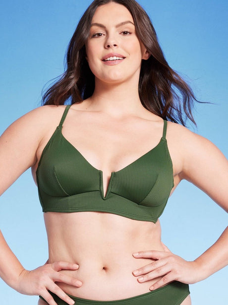 Image for Women's Ribbed Bikini Top,Dark Green