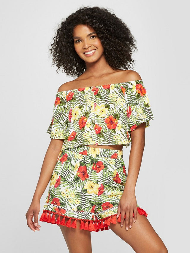 Image for Women's Tropical Printed Crop Top,Multi