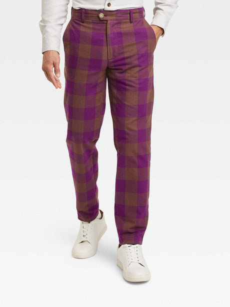 Image for Men's Plaid Classic Pants ,Brown/Purple