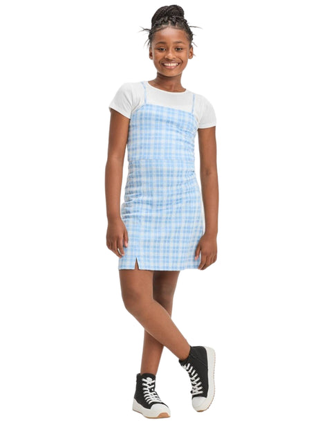 Image for Kids Girl's Plaid Dress,Light Blue