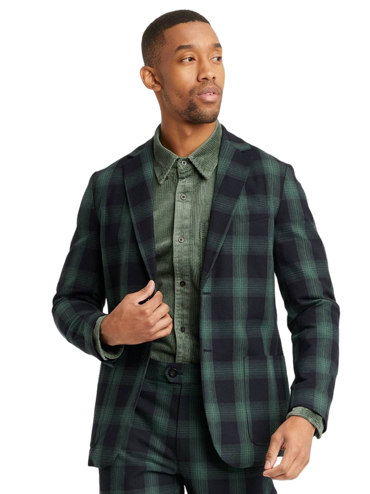 Image for Men's Plaid Blazer,Black/Green