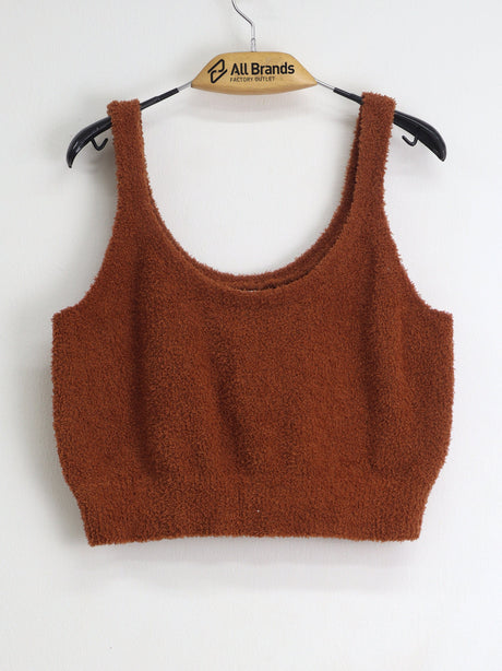 Image for Women's Pile Fleece Crop Top,Brown