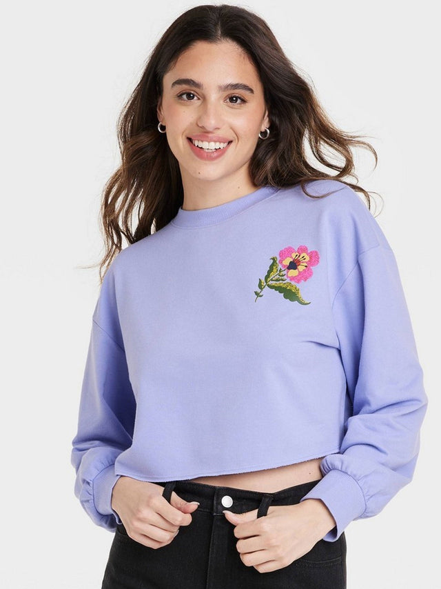 Image for Women's Graphic Printed Cropped Sweatshirt,Light Purple