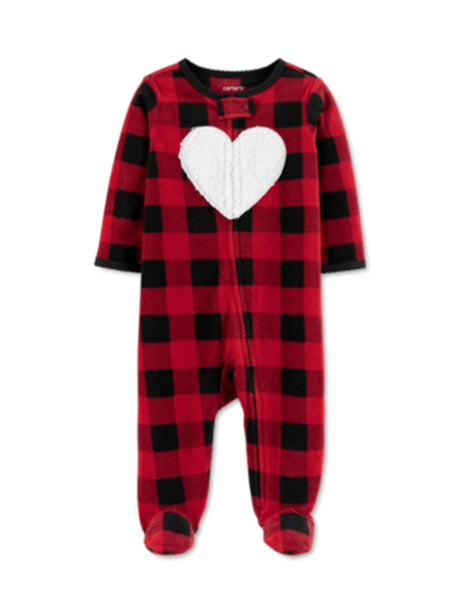 Image for Kids Girl's Heart Embroidered Plaid Jumpsuit,Red