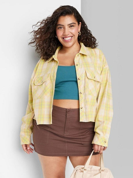 Image for Women's Plaid Cropped Shirt,Yellow