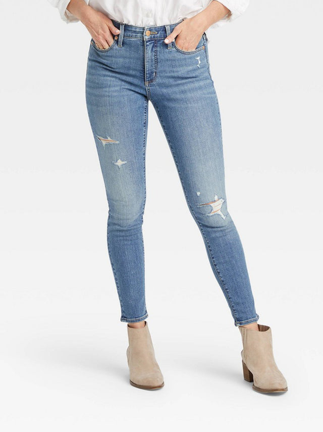 Image for Women's Washed Ripped Jeans,Blue