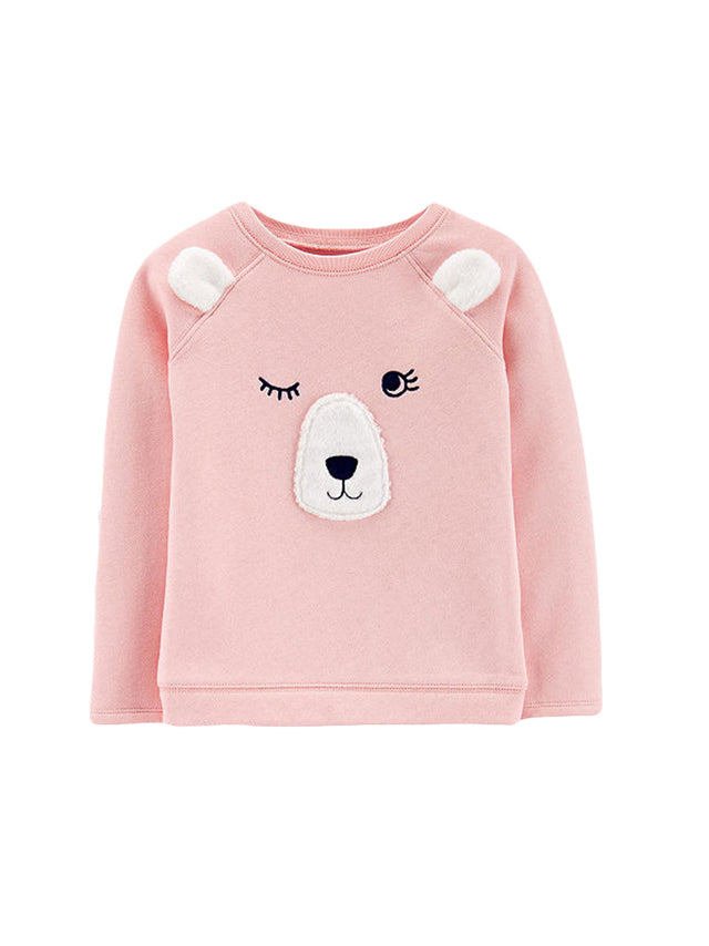 Image for Kids Girl's Fleece Bear Embroidered Sweater,Pink